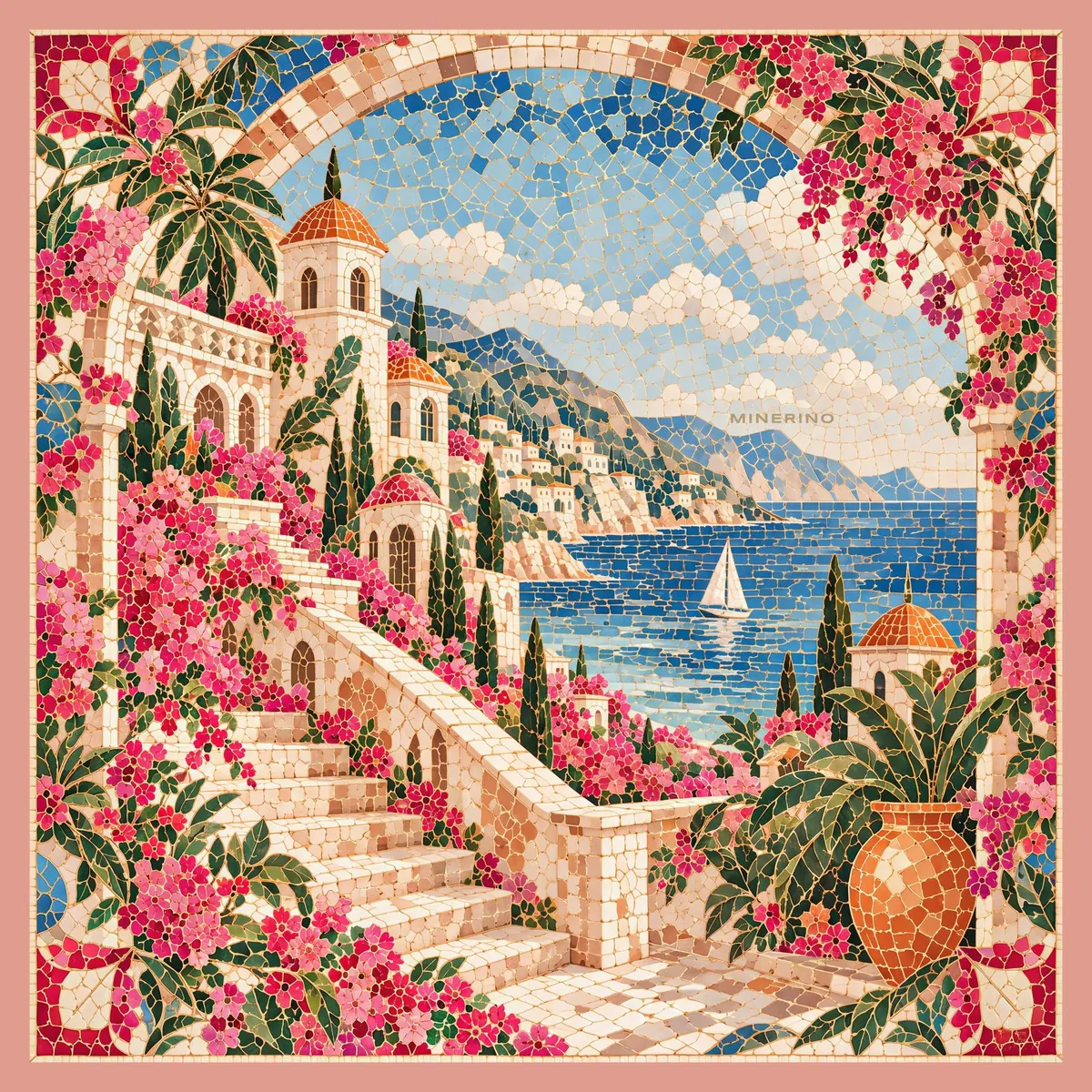 Escalier aux bougainvilliers