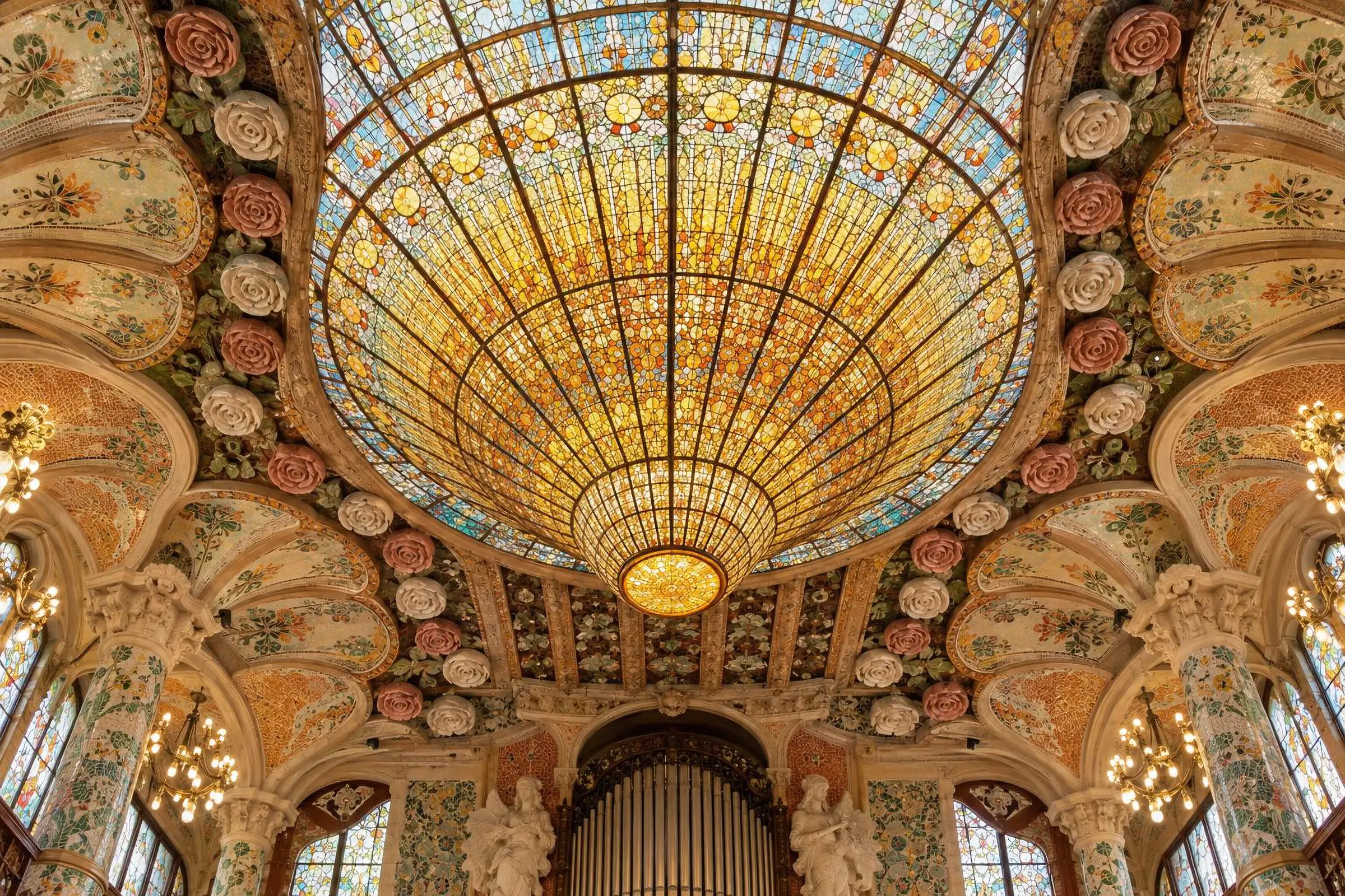 Vidriera modernista dorada